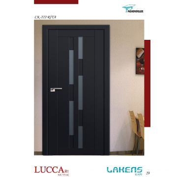 Black Lacquered Molded Interior Door with Decorative Colored Glass